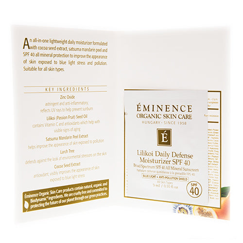 Eminence Organics Lilikoi Daily Defense Moisturizer SPF 40 Sample Size